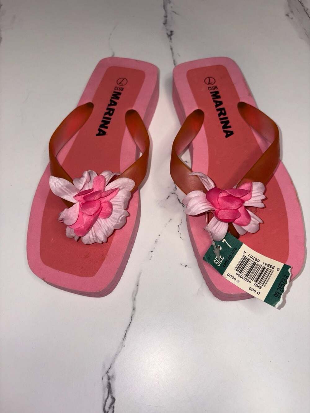 Club Marina Pink Floral Platform Flip Flops Size 7